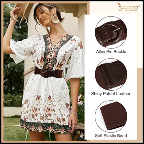 Vintage Chunky Buckle Wide Stretch Belt Elastic Waist Retro 50s Dress Accessory main image 4
